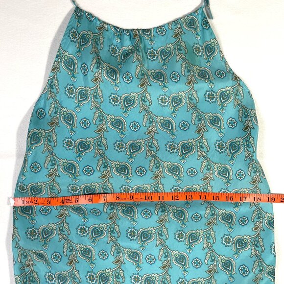 Gap Silk Halter Slip Mini Dress Vintage Y2k Size 8 Aqua Blue Green Paisley - Picture 8 of 15